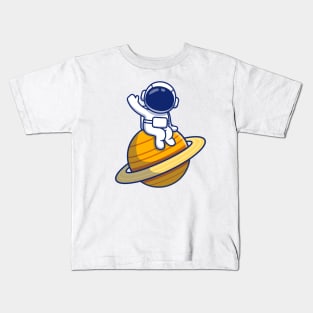 Cute Astronaut Sitting On Planet Kids T-Shirt